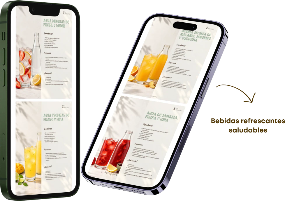 Recetas del bono Bebidas saludables vistas en dos celulares
