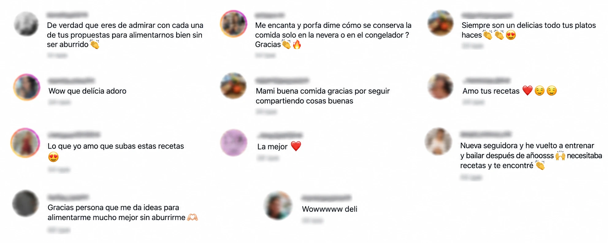 Comentarios reales de seguidoras sobre las recetas de Valeria