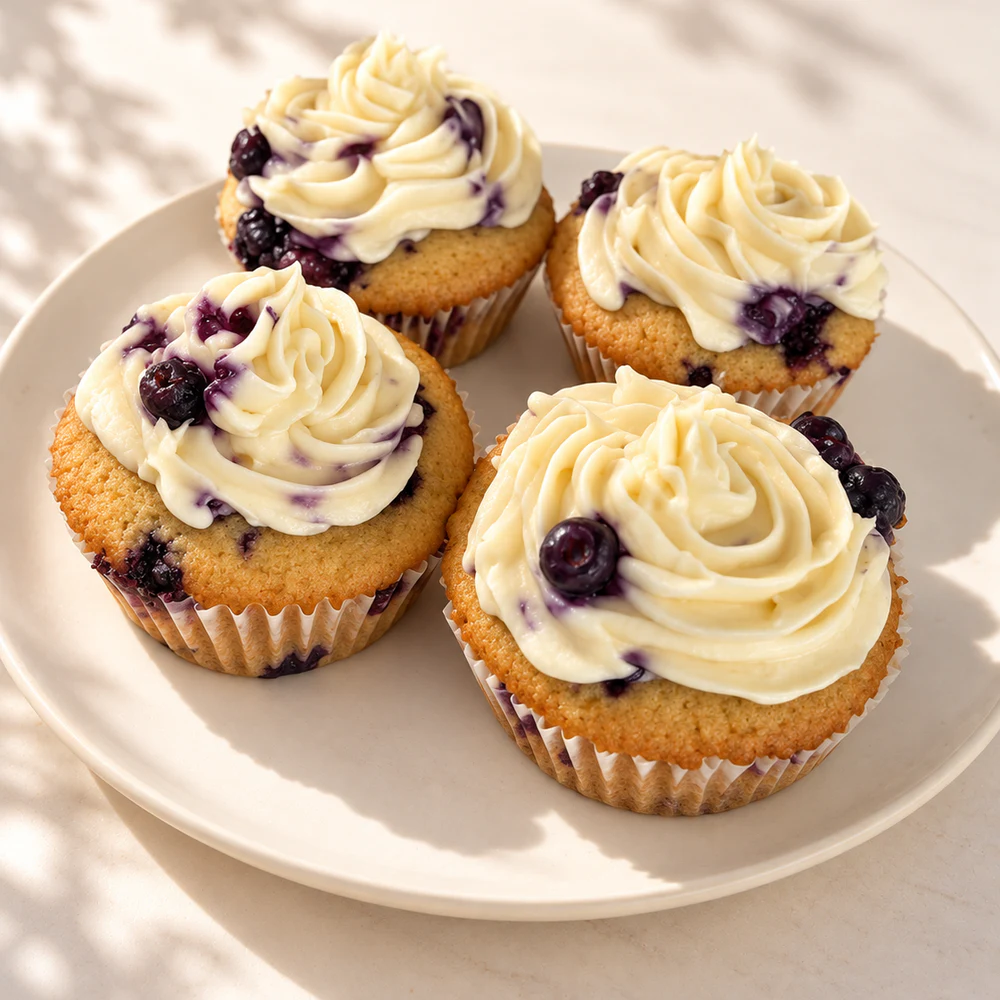 Cupcakes de arándanos con crema de vainilla